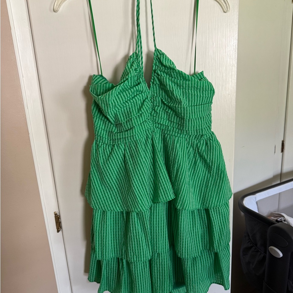 Green Striped Tiered Dress